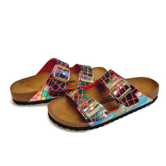 Birkenstock Arizona BS Sandals Womens Size 8 - 8.5 NARROW Gator Gleam Raspberry - Picture 10 of 10